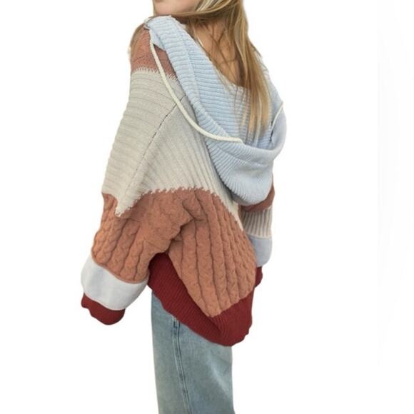 POL New Colorblock Oversized Cardigan with Hood Neutral Colors Large NWOT - Picture 3 of 12